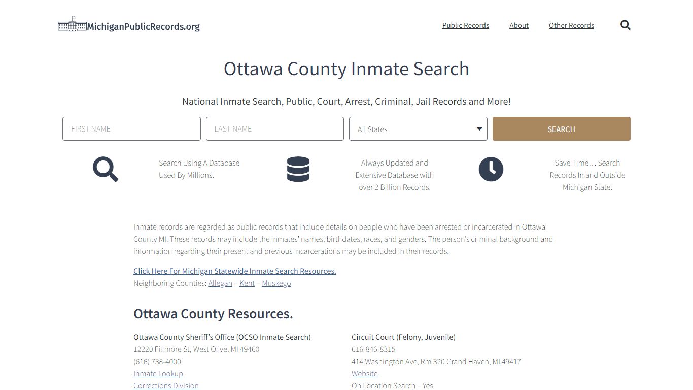 Ottawa County Inmate Search - OCSO Current & Past Jail Records